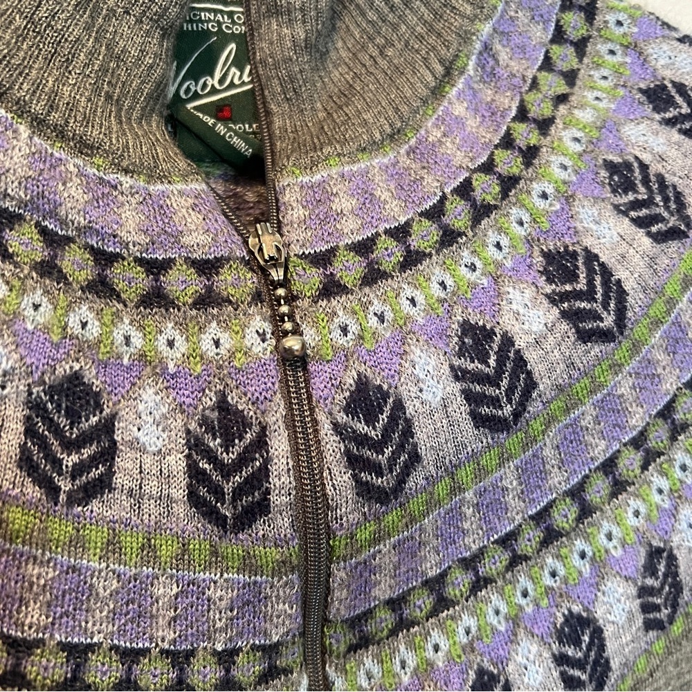 Woolrich Fair Isle Wool Blend Lightweight Zip Front Sweater Nordic - Picture 3 of 10